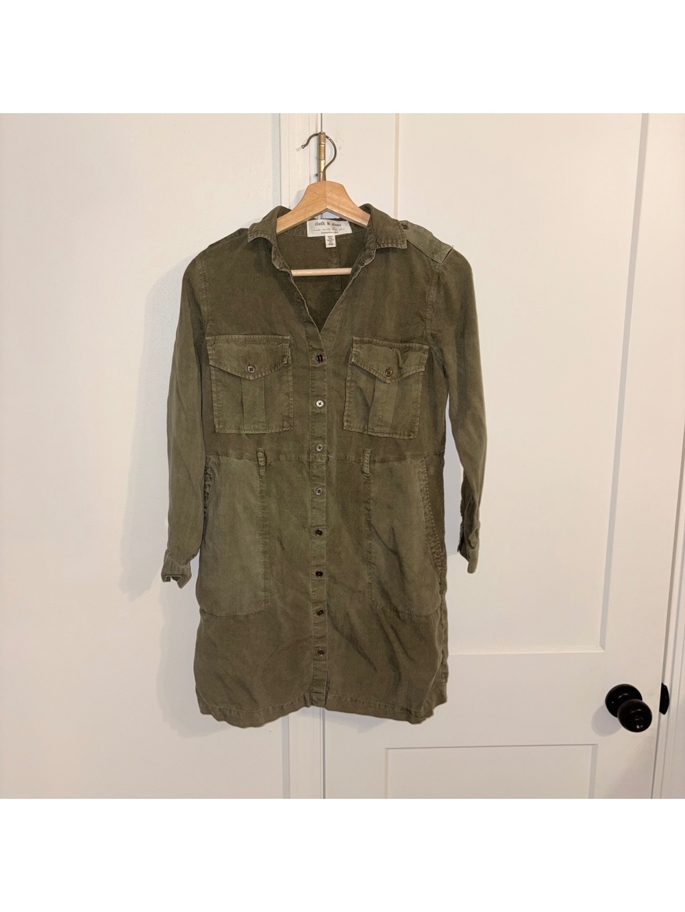 Cloth and Stone Anthropologie $148 Woman’s PXS olive lyocell shirt dress